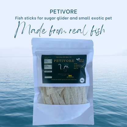 PETIVORE Big Bite - Fish Snack for Sugar Glider and Small Exotic Pet - Made from Real Fish - Treats, Snacks and Food (40g)