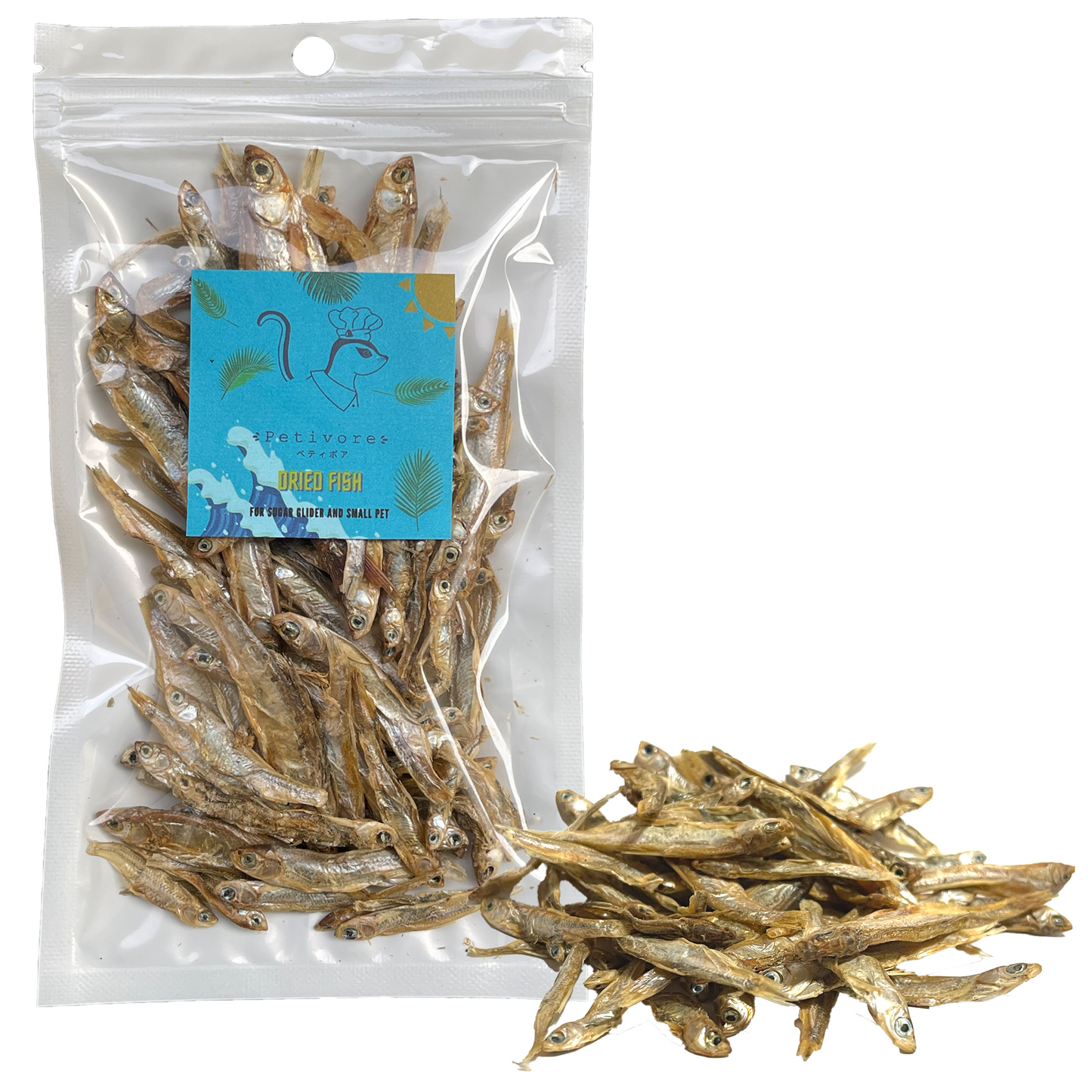 PETIVORE Premium Dried Fish, 100% Natural - for Sugar Glider, Hamster, Chinchillas, Marmoset, and Other Small Exotic Pet Treats (20g.)