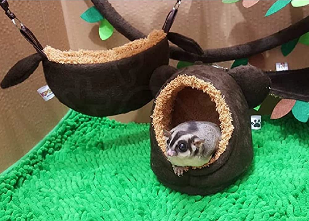 6 Pieces Cute KPS Jungle Bear Style Sugar Glider Hamster Squirrel Chinchillas Marmoset Small Exotic Pet Cage Set Forest Bear Pattern Dark Brown