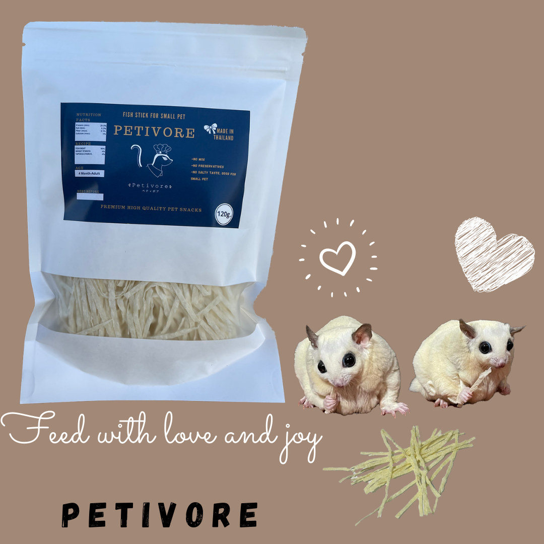 PETIVORE Large Pack: 120g of Premium Fish Stick Flavor Sugar Glider & Small Exotic Pet Treats, Snacks & Food - Made with Real Fish