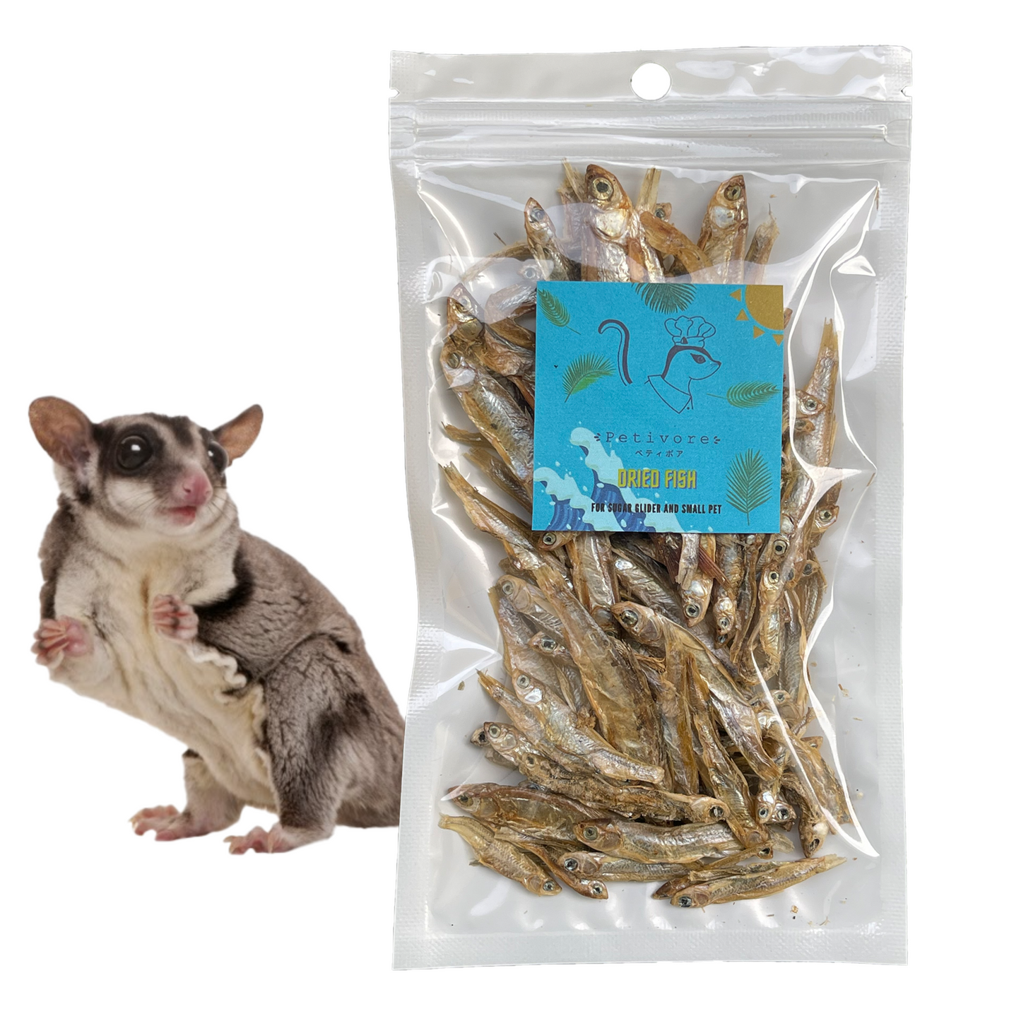 PETIVORE Premium Dried Fish, 100% Natural - for Sugar Glider, Hamster, Chinchillas, Marmoset, and Other Small Exotic Pet Treats (20g.)